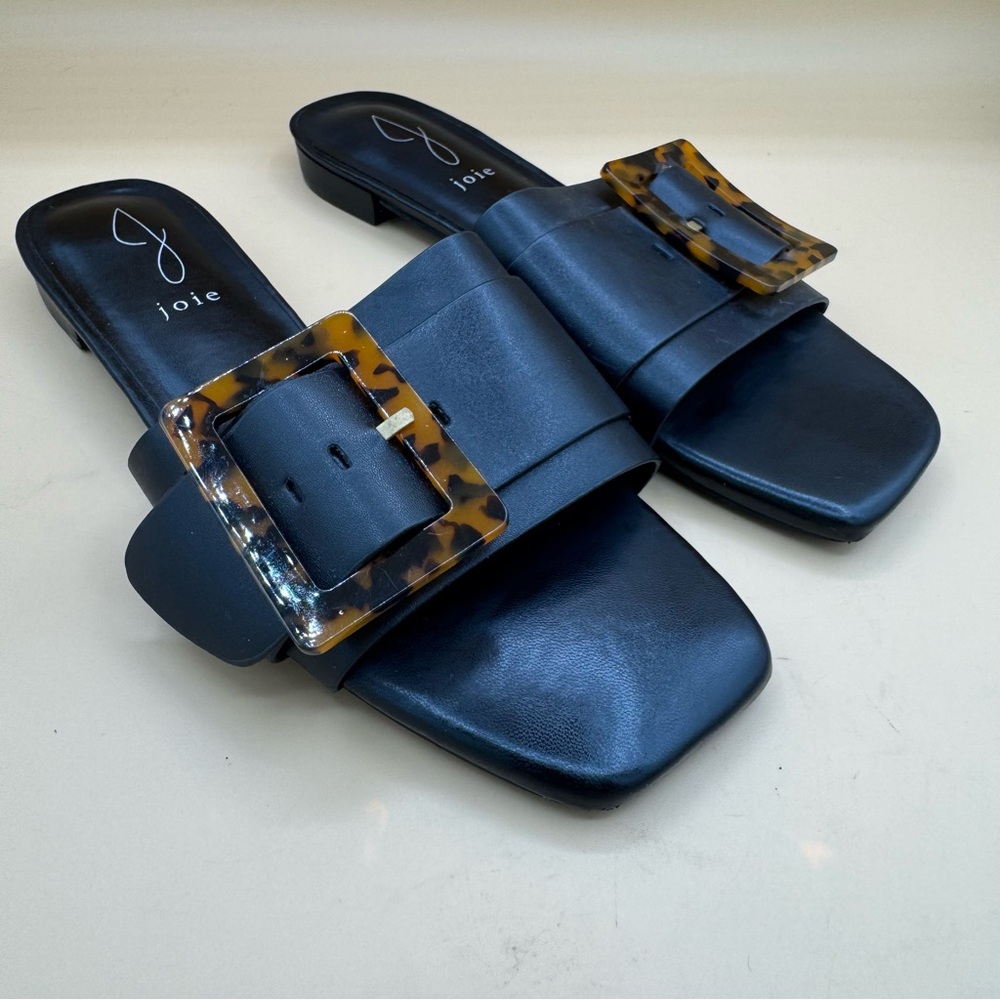 Joie Paige Big Buckle Black Slide Sandals, Women’s 7.5, EUC
